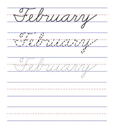 how to write february in cursive: